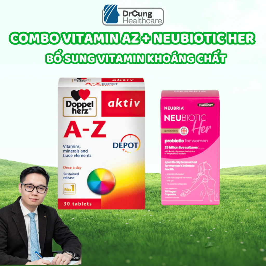 COMBO 2 HỘP AZ DEPOT, MEN VI SINH NEUBIOTIC HER - Tăng Sức Đề Kháng, Bổ Sung Lợi Khuẩn Hỗ Trợ Sức Kh