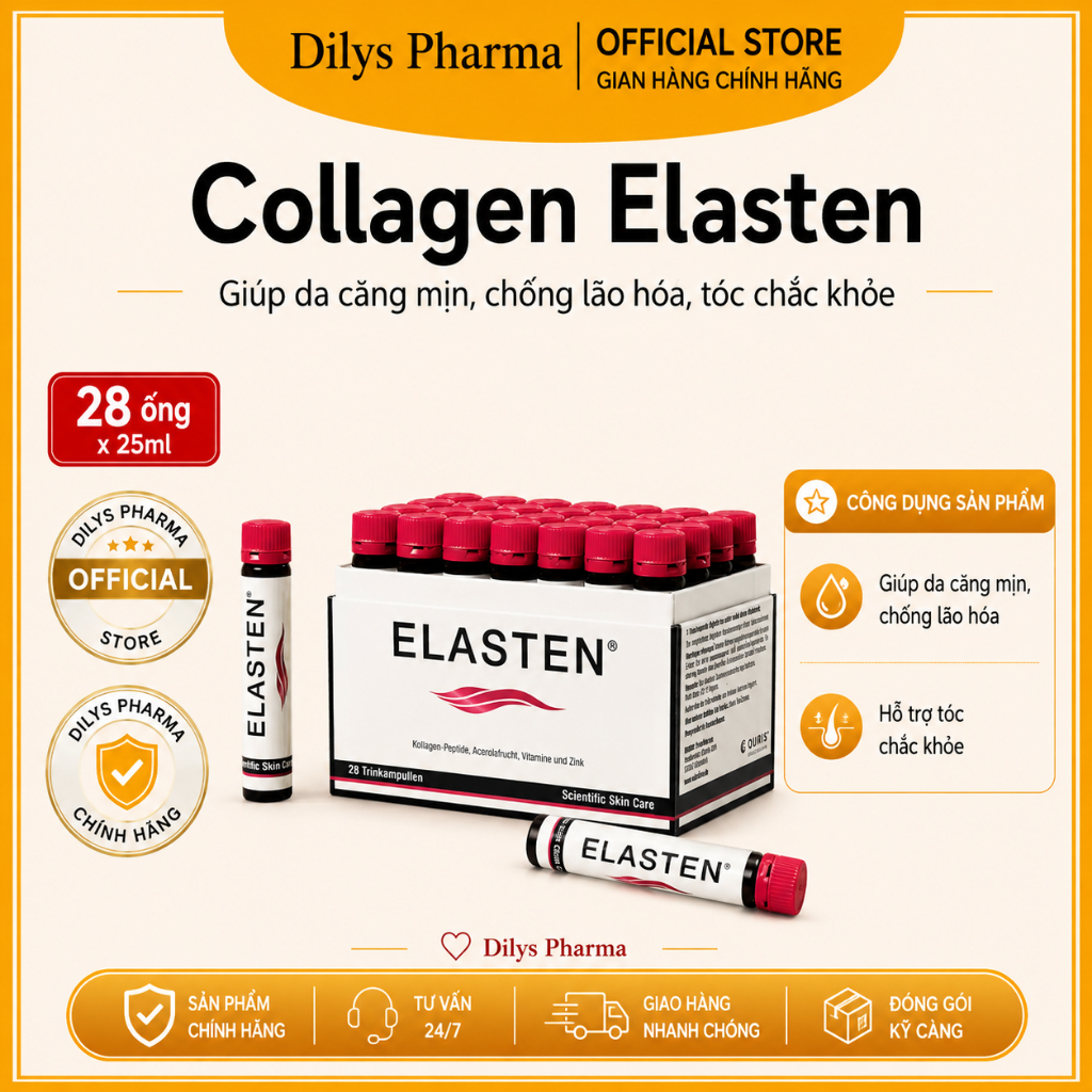 [Chính Hãng] Collagen Elasten Đức 28 Ống x 25ml - Thức Uống Bổ Sung Collagen, Biotin, Vitamin C&E