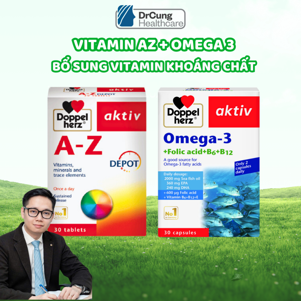 [COMBO AZ Depot, Omega 3 DoppelHerz] - Bổ Sung Vitamin, Tăng Sức Đề Kháng, Tăng Cường Thị Lực DrCung