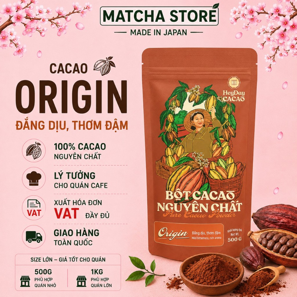 Bột cacao Heyday nguyên chất 100% không đường - Cacao Heyday dòng Origin thượng hạng - Túi 250g/500g