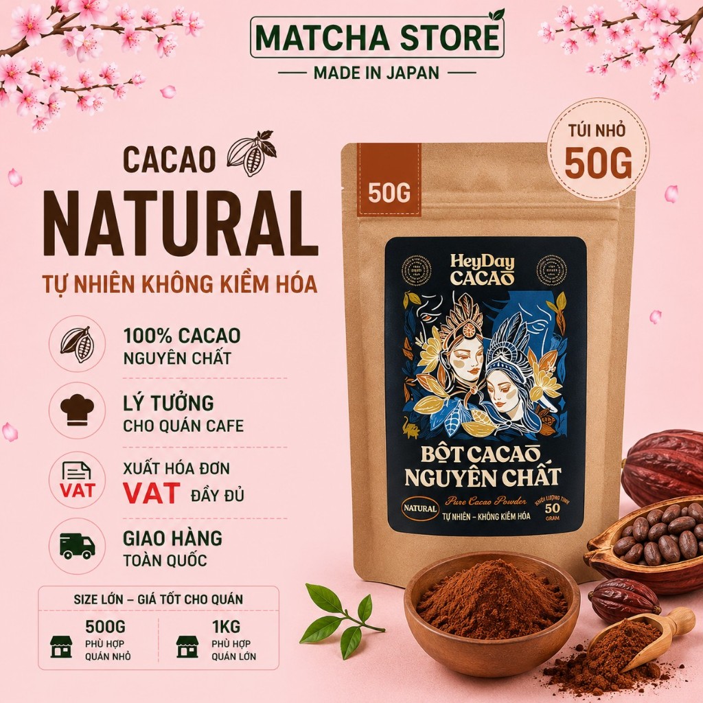 Bột cacao Heyday nguyên chất 100% không đường - Cacao Heyday dòng Natural thuần tự nhiên.