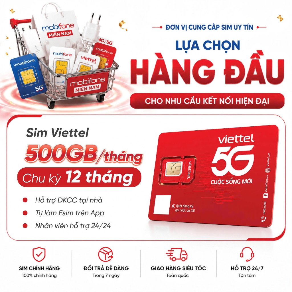 🌟[500GB/tháng] Sim Viettel 5G 12T5G125 500GB/tháng trọn gói 12 tháng không phát sinh chi phí