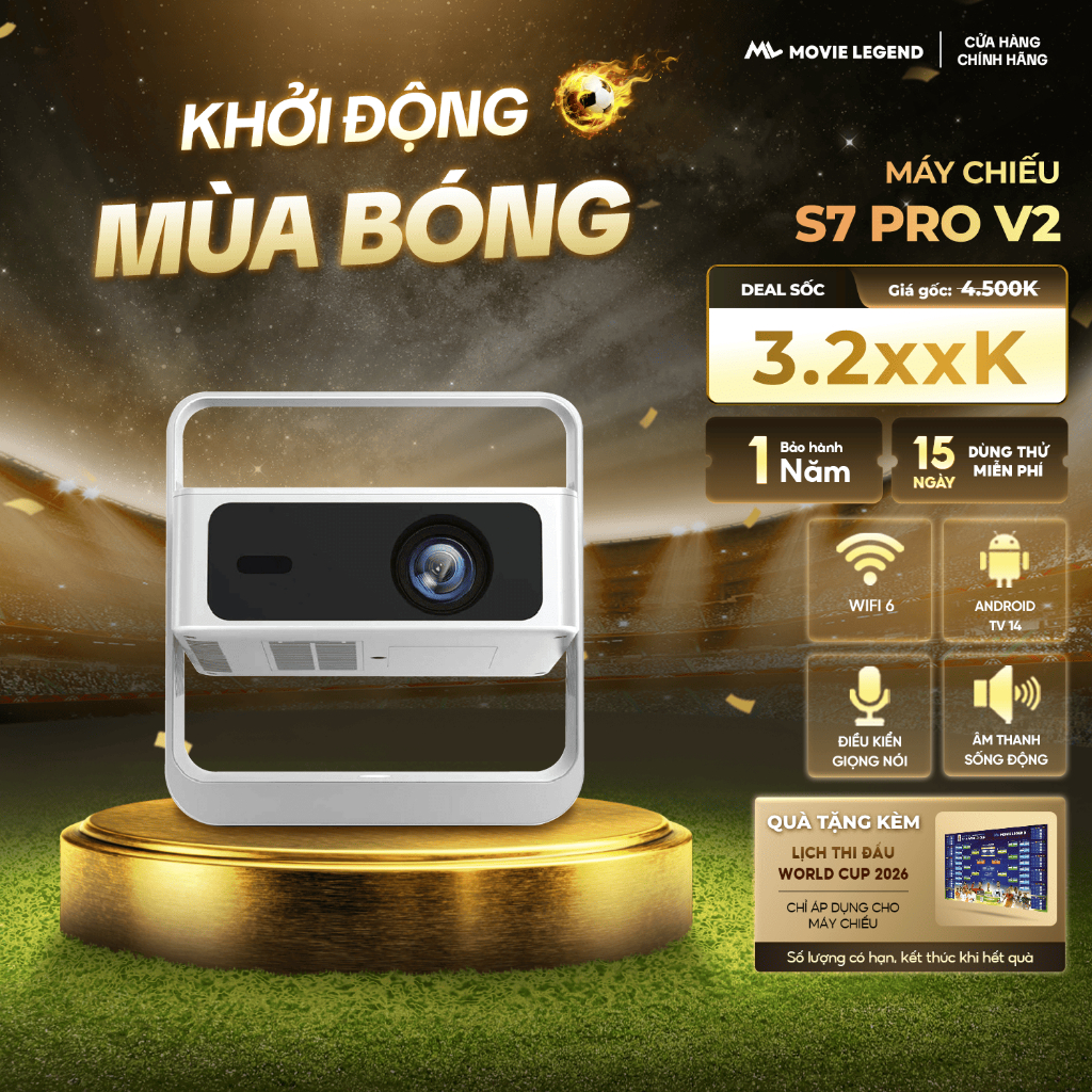 [ HOT 2026 ] Máy Chiếu Android S7 Pro V2 - Máy Chiếu Movie Legend - Máy Chiếu Mini Xem Netflix, YouT