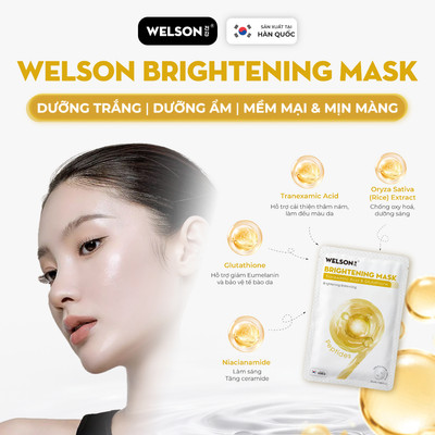 [MIẾNG LẺ] Mặt Nạ Hỗ Trợ Sáng Da Welson Brightening Mask 9 Peptides - Tranexamic Acid & Glutathione 1 miếng x 25ml
