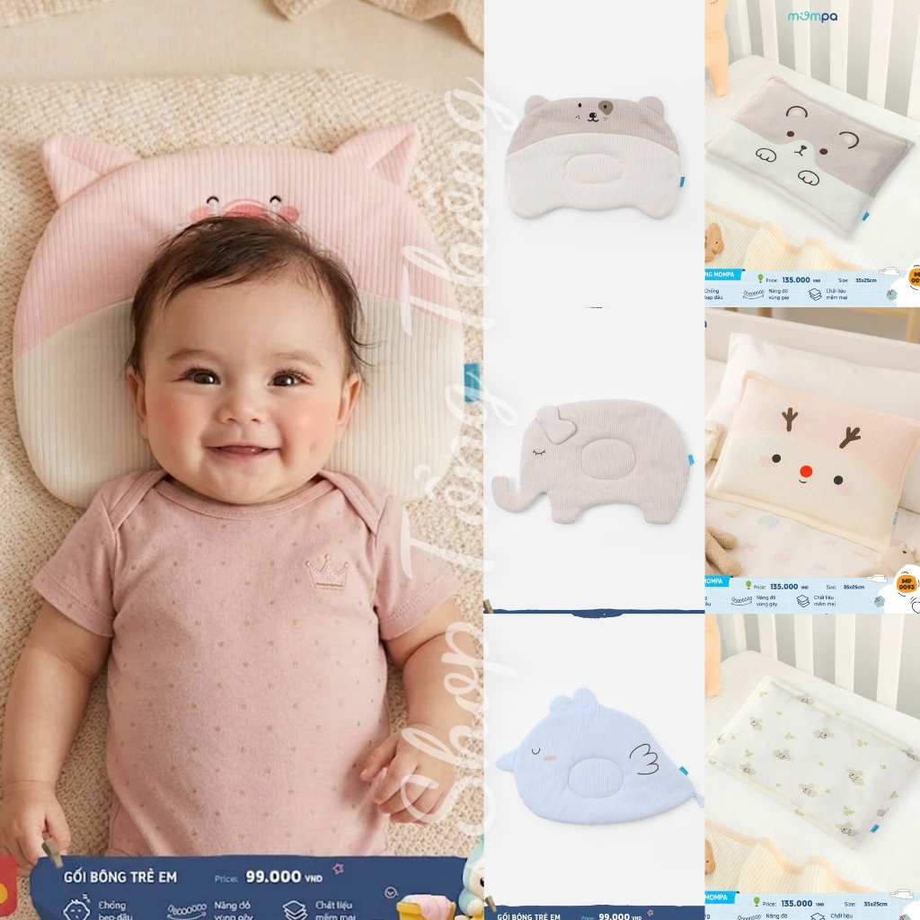 Gối Bông Mompa cao cấp thoáng mát thấm hút tốt an toàn chăm sóc giấc ngủ ngon cho bé trai bé gái 36x