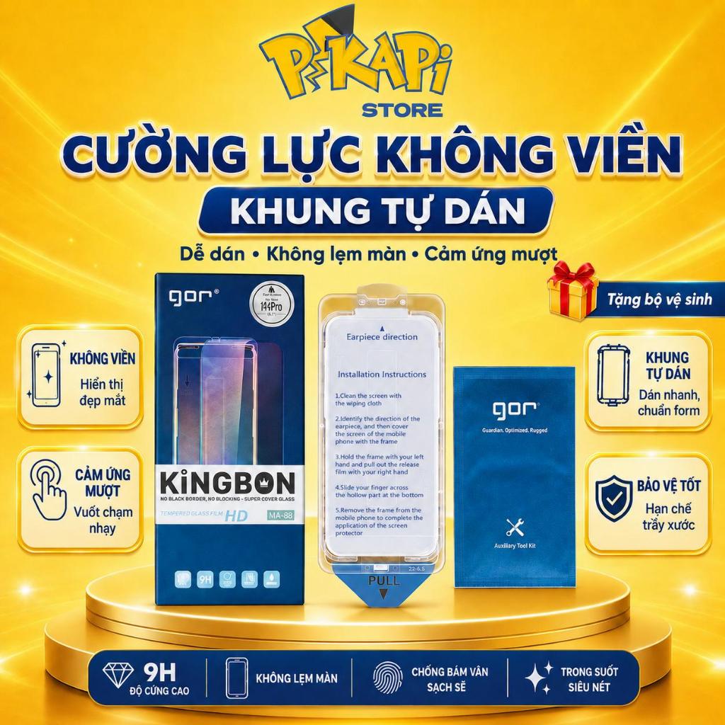 Kính Cường Lực dành cho iPhone Khung Tự Dán GOR, Không Viền, Màng Tự Lấy Bụi…