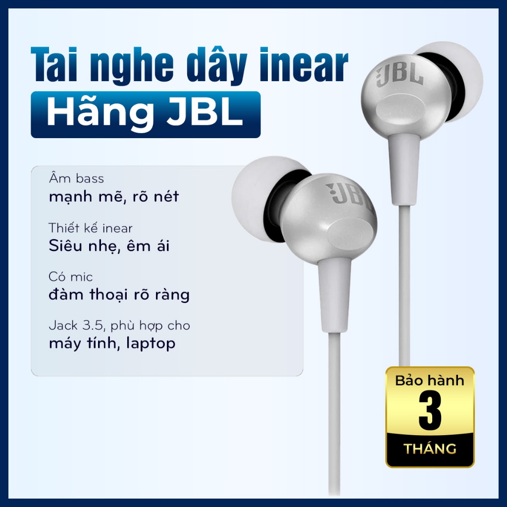 [Hàng new - không hộp] Tai nghe dây in ear, hãng JBL, model C200SI, Jack 3.5mm, có mic
