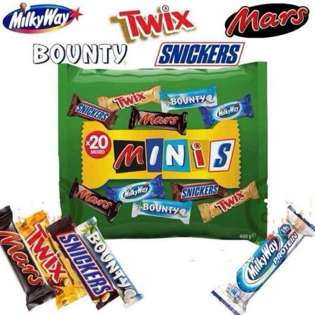 Socola Mix Minis hỗn hợp gồm Snickers, Bounty, Twix, Mars, MilkyWay gói 400gr dạte 12/26