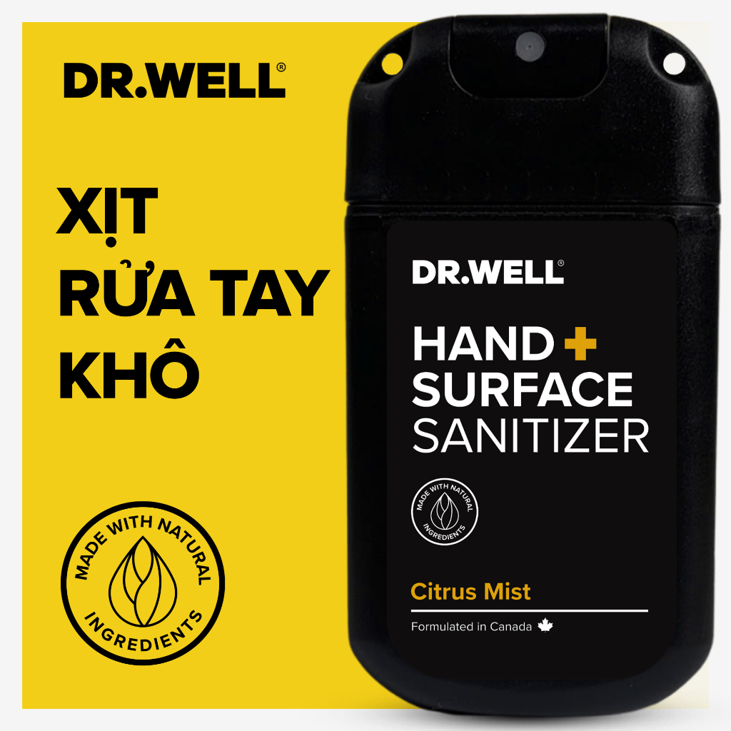 Nước Rửa Tay Khô Dạng Xịt 𝐃𝐑.𝐖𝐄𝐋𝐋 30ml Hương Cam Sả – Khử Khuẩn, Sạch Nhanh, Khô Nhanh, Thơm Mát