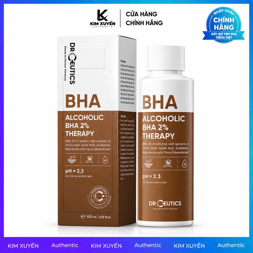 [NỀN CỒN] Toner Dr Ceutics BHA Alcoholic BHA 2% Therapy 100ML