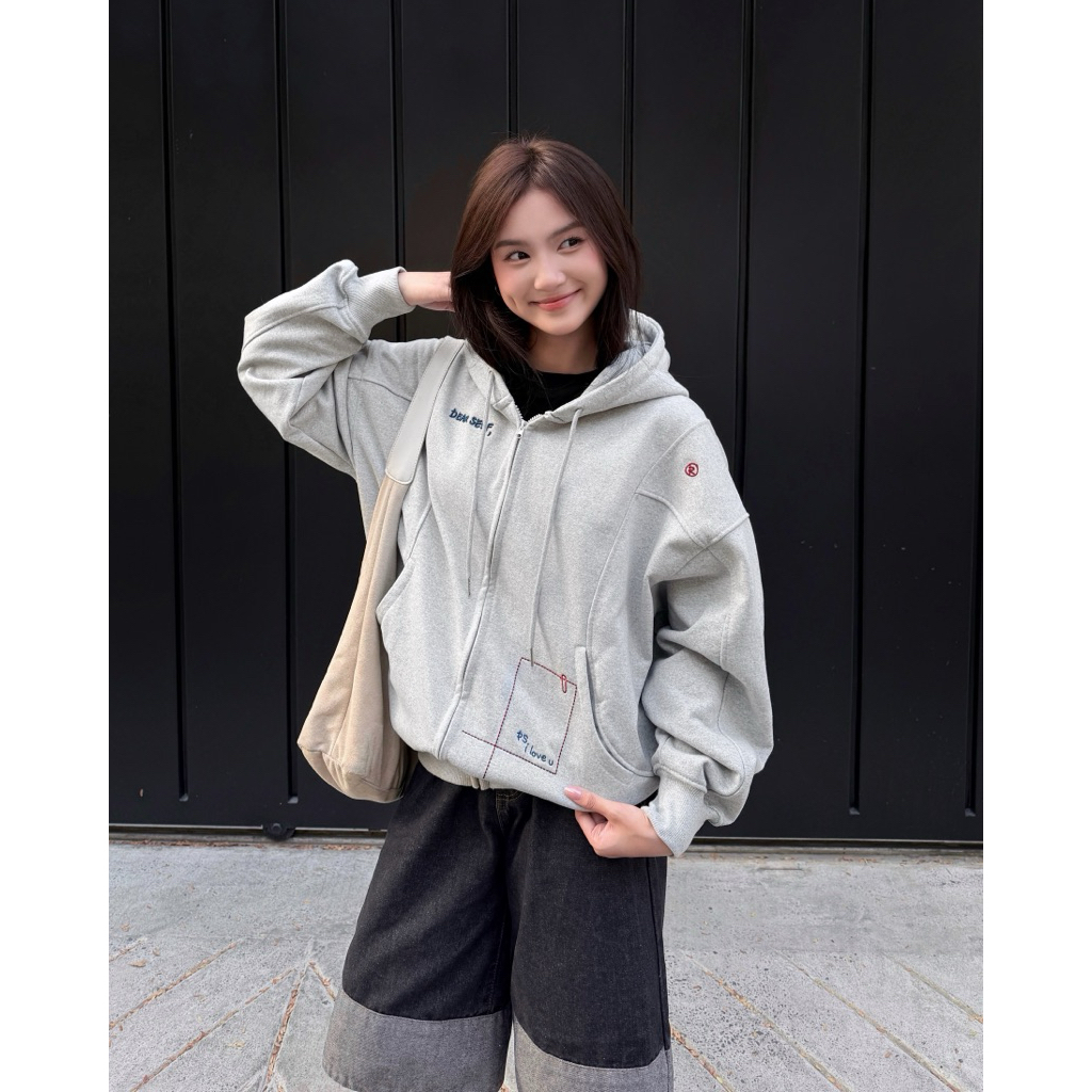 Áo Hoodie Zip DEAR ME Cinder Form Rộng Oversize, Local Brand Chính Hãng