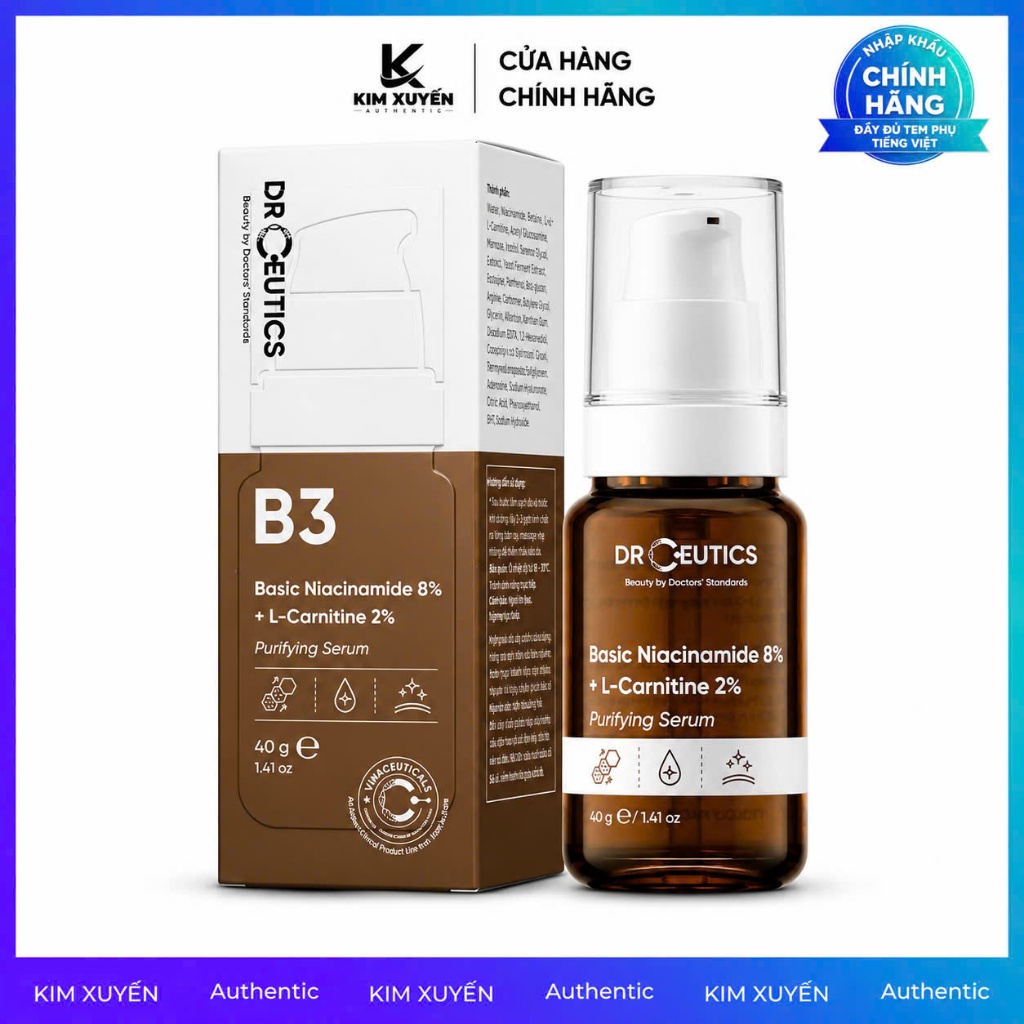 [B3 8% NEW] Serum Dr Ceutics B3 Basic Niacinamide 8% + L-Carnitine 2% Purifying Serum 40G
