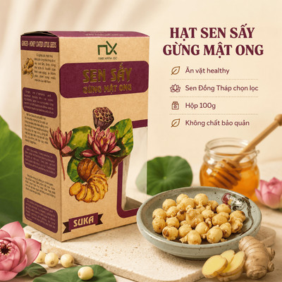 Hạt Sen Sấy Ăn Vặt, Sen Sấy Gừng Mật Ong, Ăn Vặt Healty, Sen Đồng Tháp, Sen Phủ Gừng , Hộp 100g