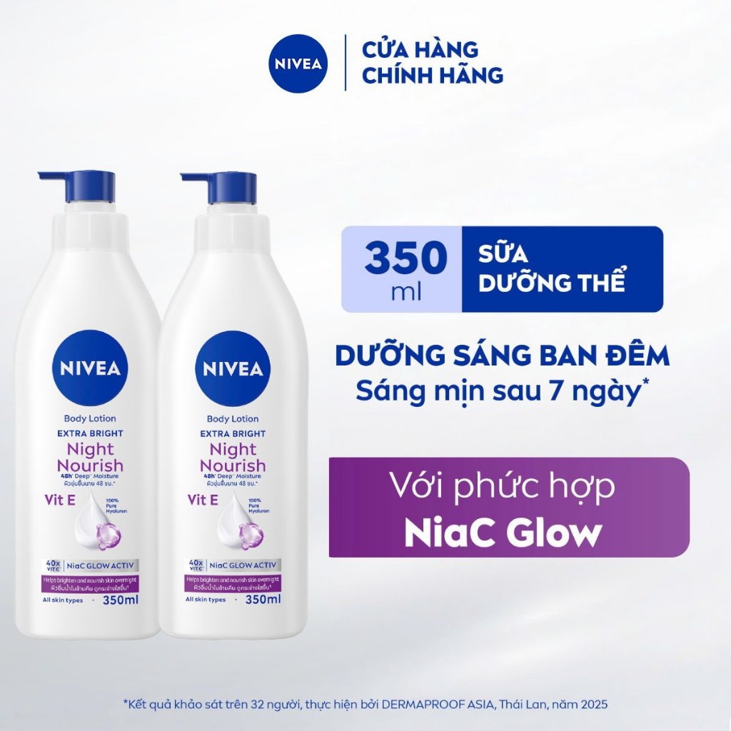 Bộ 2 Sữa Dưỡng Thể NIVEA Extra Bright Dưỡng Da Sáng Mịn Sau 7 Ngày 350ml -  88311x2/98413x2/98412x2
