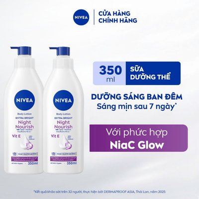 Bộ 2 Sữa Dưỡng Thể NIVEA Dưỡng Sáng Mịn Da Ban Đêm (350 ml) – 98412x2