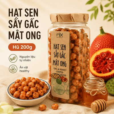 Hũ Hạt Sấy Ăn Vặt Nam Xanh, Sen Sấy Gấc Mật Ong, Sen Loại 1 Đồng Tháp, Sen Sấy Giòn, Hũ 230g