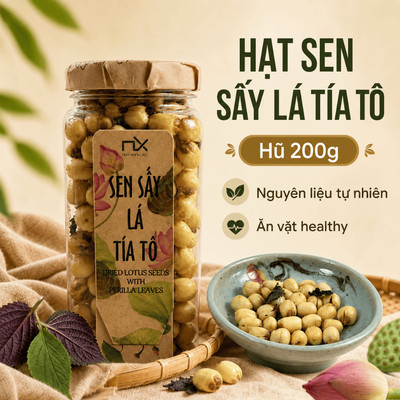 Hũ Hạt Sen Sấy Ăn Vặt, Sen Sấy Lá Tía Tô, Sen Sấy Giòn, Nguyên Liệu Tự Nhiên, Hũ 230g