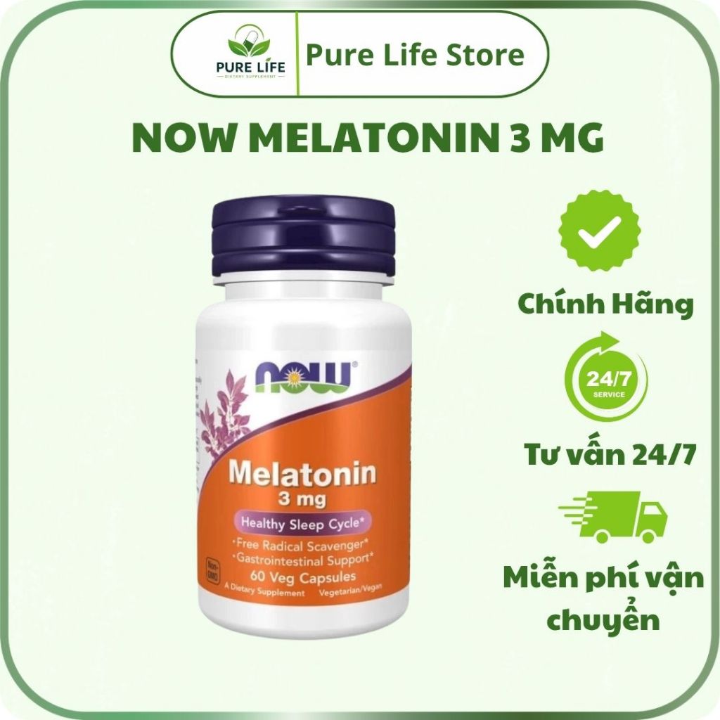 NOW Melatonin 3mg hỗ trợ thư giãn, cải thiện chất lượng giấc ngủ - Pure Life