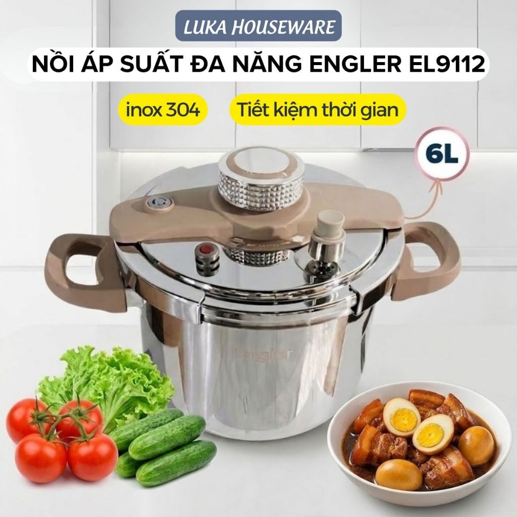 Nồi áp suất inox ENGLER EL9112 dung tích 6L nấu đa năng lòng nồi inox 304 an toàn dùng mọi loại bếp