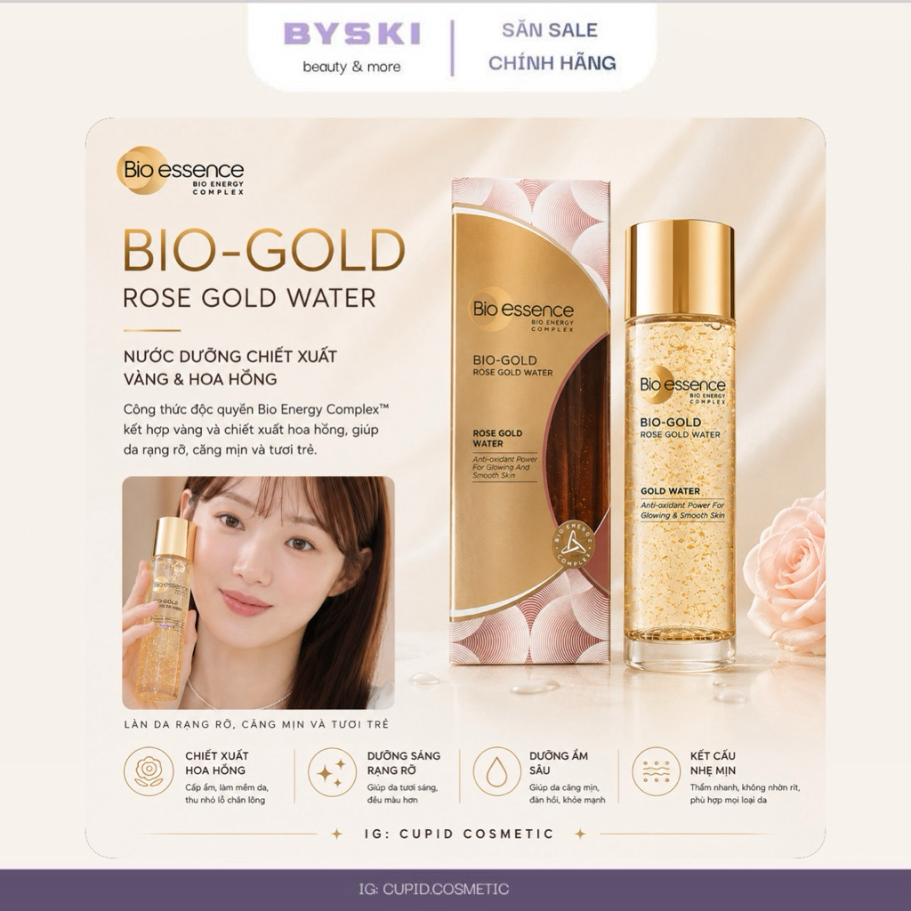 Nước Hoa Hồng Bio-essence Bio-Gold Rose Gold Water Chiết Xuất Vàng & Hoa Hồng