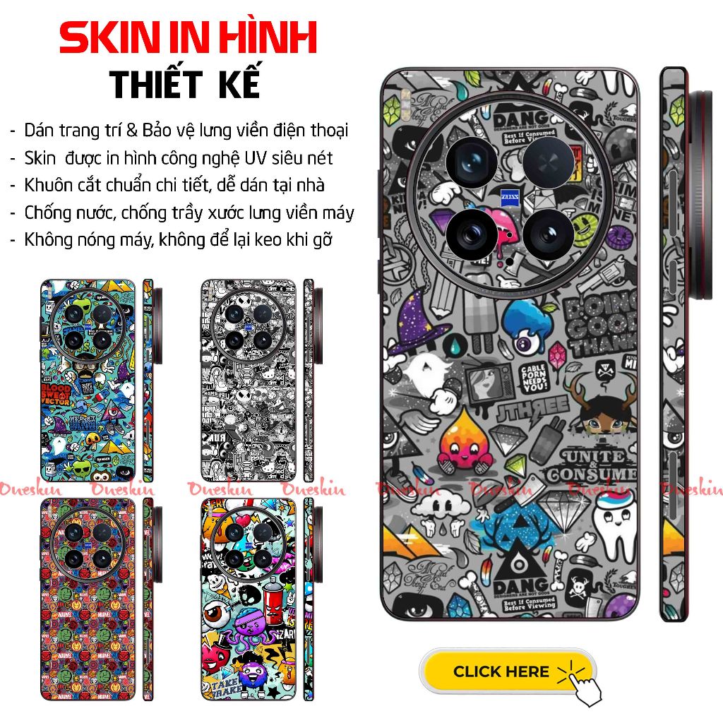 Tấm Dán Skin In Hình Sticker Vivo X100| X200| X300 Series | Khuôn Cắt CNC Sẵn, Dán Full Lưng Viền