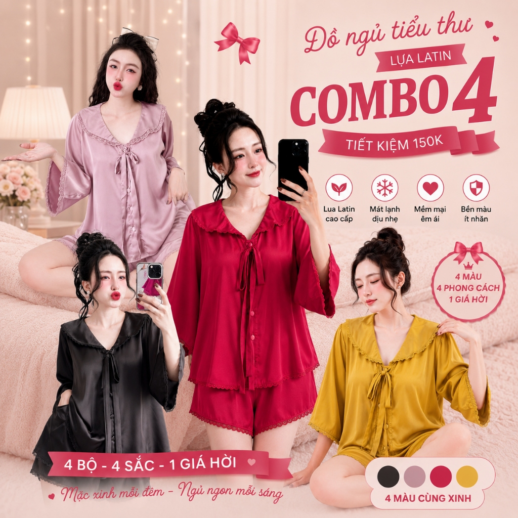 Đồ Ngủ Pijama Bigsize Tay Loe MIKY, Đồ Ngủ Bigsize lụa Latin cao cấp mềm mại xinh xắn 1 < 70KG f M06