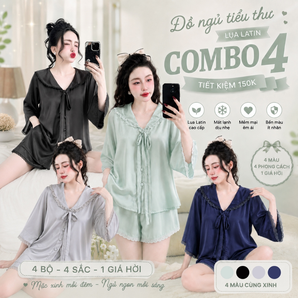 Đồ Ngủ Pijama Bigsize Tay Loe Đùi MIKY, Đồ Ngủ Bigsize lụa Latin cao cấp mềm mại xinh xắn 3 < 70KG d M06