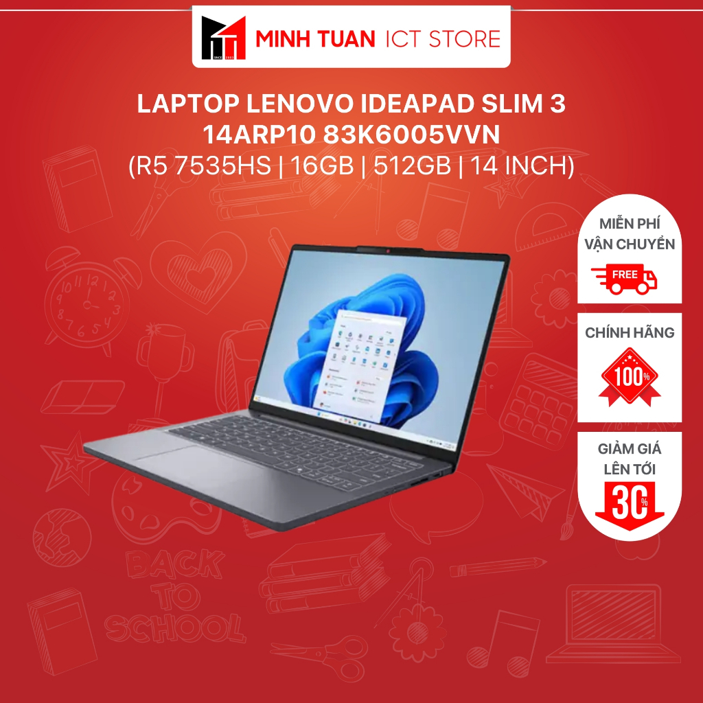 [TẶNG KÈM CHUỘT] Laptop Lenovo ideaPad Slim 3 14ARP10 83K6005VVN (R5 7535HS | 16GB | 512GB | 14 inch
