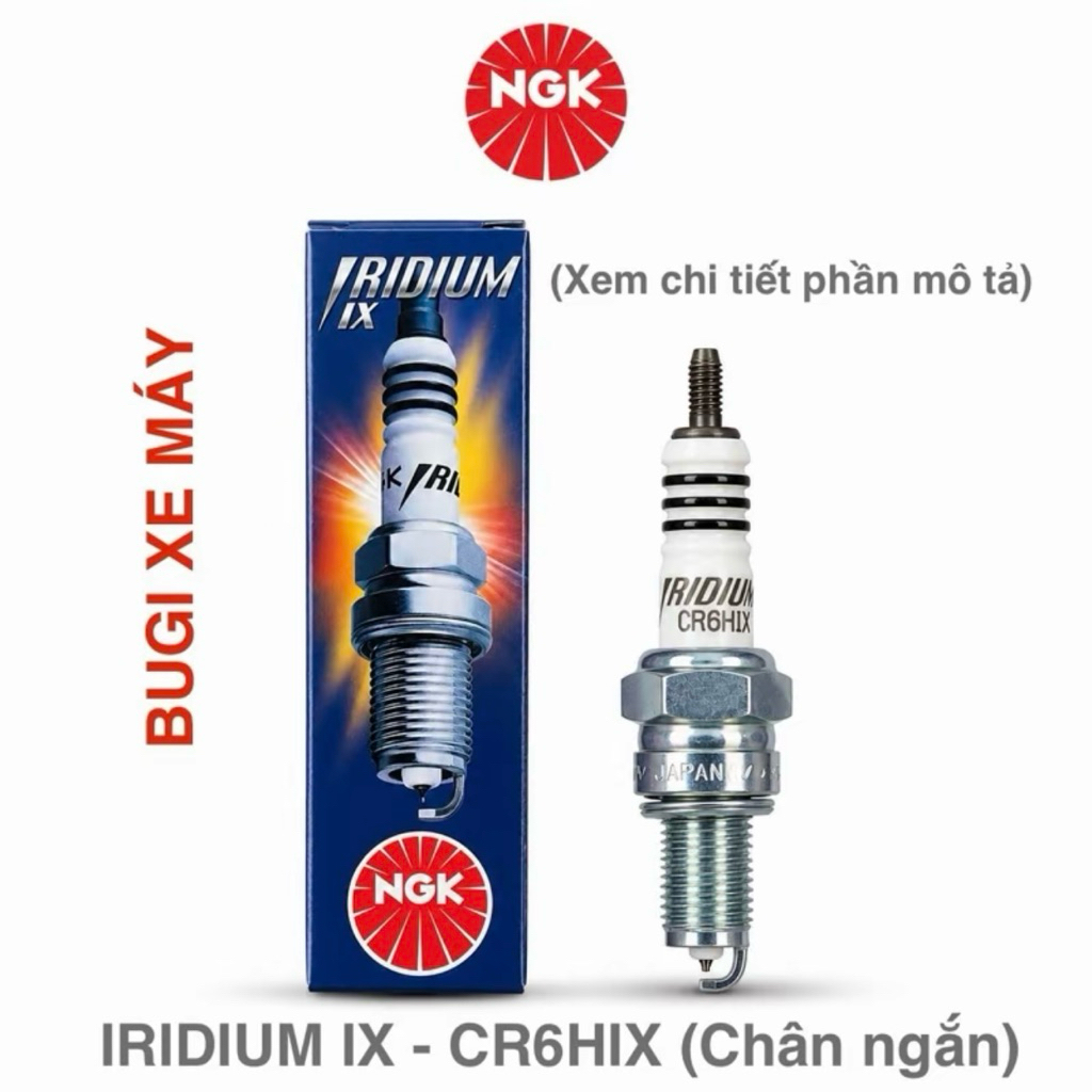 1 Cái BUGI IRIDIUM IX CR6HIX 7274 (chân ngắn), dành cho các dòng xe Honda, Yamaha, Suzuki, Sym