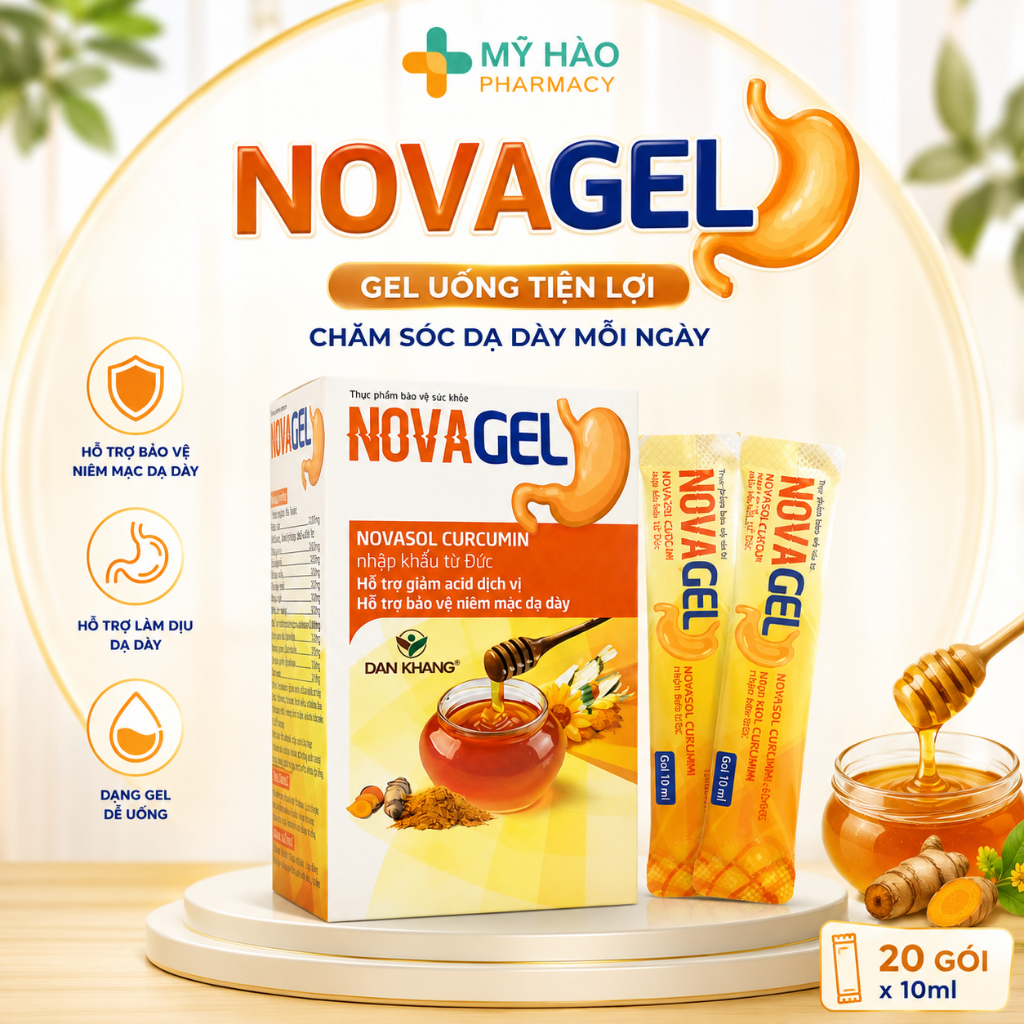 Gel Dạ Dày Novagel – Hỗ Trợ Dịu Dạ Dày, Hạn Chế Cảm Giác Trào Ngược, Bảo Vệ Niêm Mạc, Hộp 20 Gói