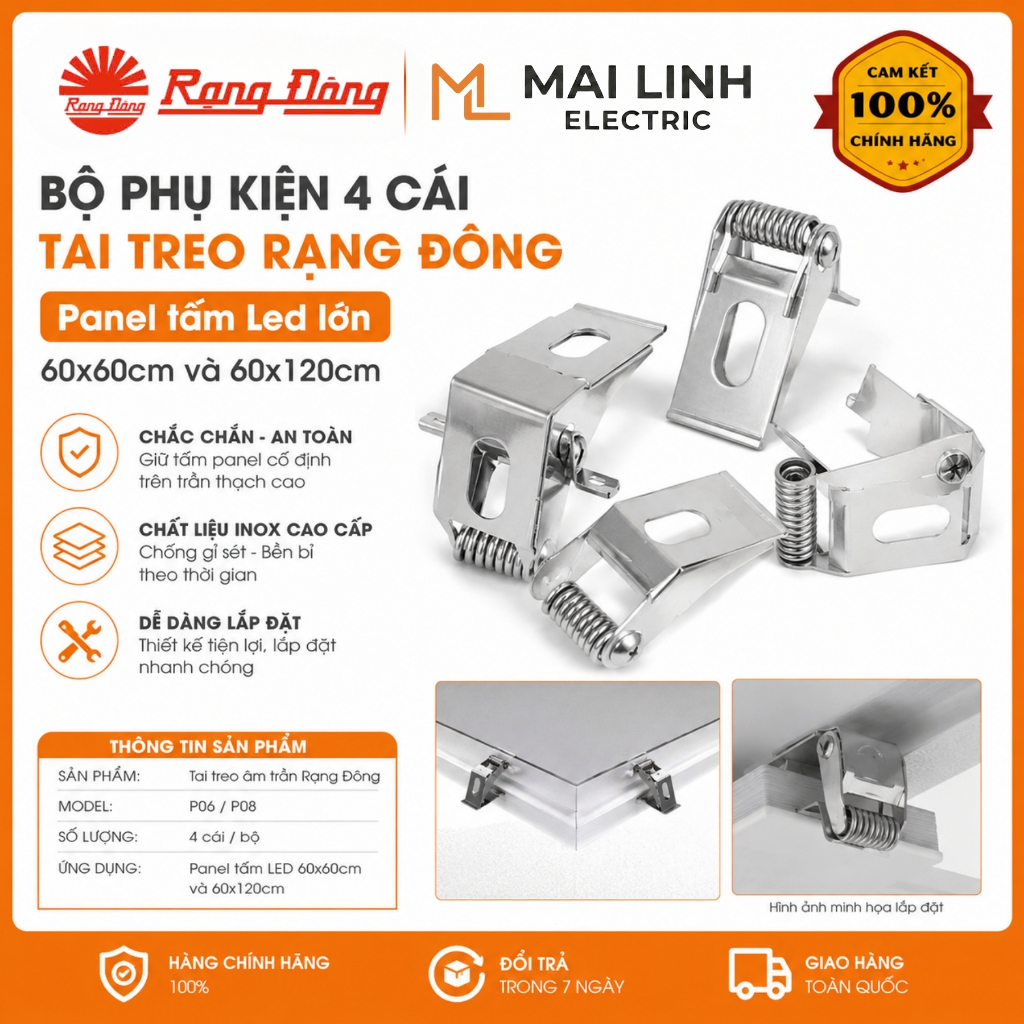 [Chính Hãng] Bộ phụ kiện 4 cái tai treo Rạng Đông -Panel tấm Led lớn - 60x60cm và 60x120cm - Tai tre