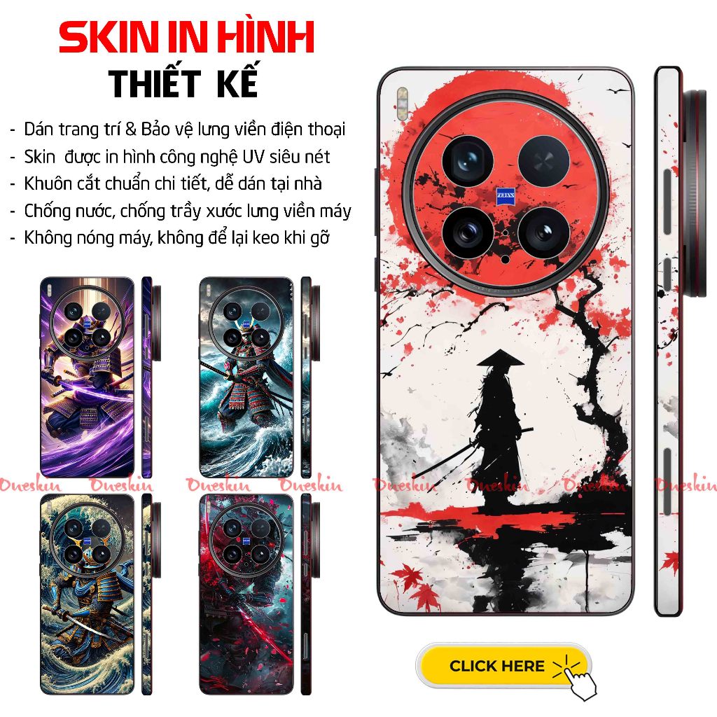 Dán Skin In Hình Samurai Vivo X300, X300 Pro, X300 Ultra | Khuôn Cắt CNC Sẵn Chuẩn Chi Tiết, Dễ Dán