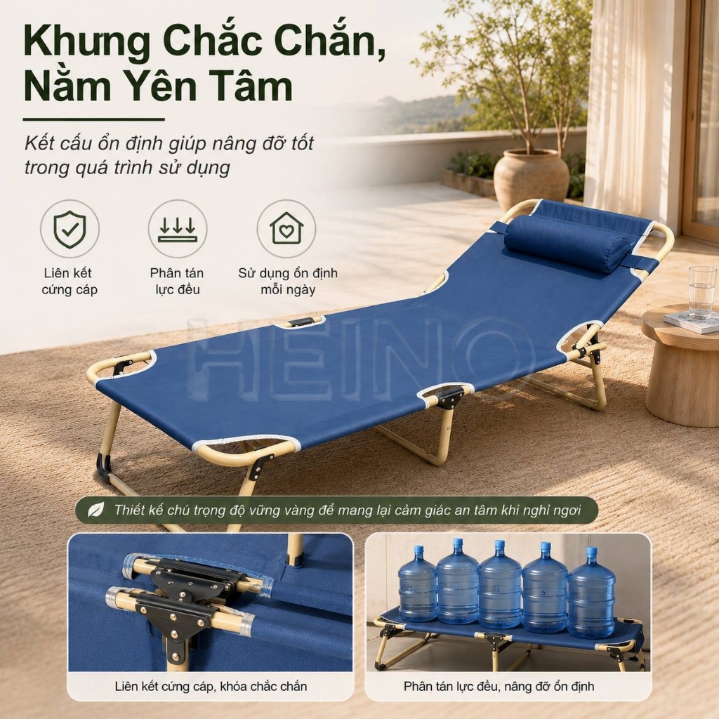HEINO Ghế Nằm Gấp Gọn Thư Giãn Có Gối Điều Chỉnh 4 Mức Dễ Cất Gọn Cho Văn Phòng Ban Công | BigBuy360 - bigbuy360.vn