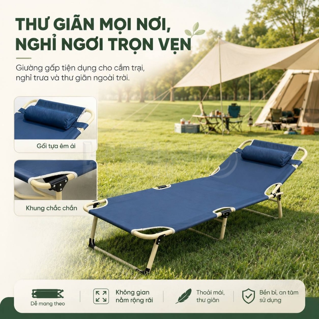 HEINO Ghế Nằm Gấp Gọn Thư Giãn Có Gối Điều Chỉnh 4 Mức Dễ Cất Gọn Cho Văn Phòng Ban Công | BigBuy360 - bigbuy360.vn