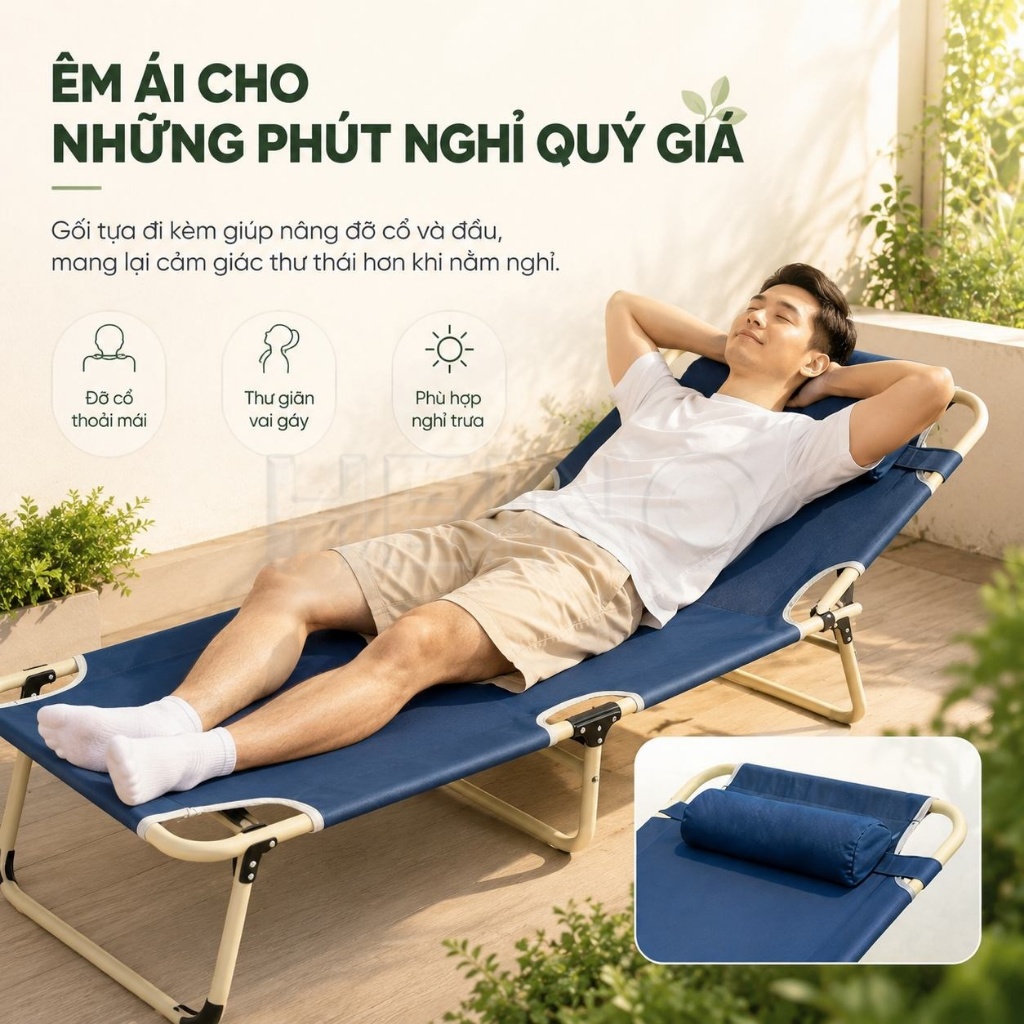 HEINO Ghế Nằm Gấp Gọn Thư Giãn Có Gối Điều Chỉnh 4 Mức Dễ Cất Gọn Cho Văn Phòng Ban Công | BigBuy360 - bigbuy360.vn