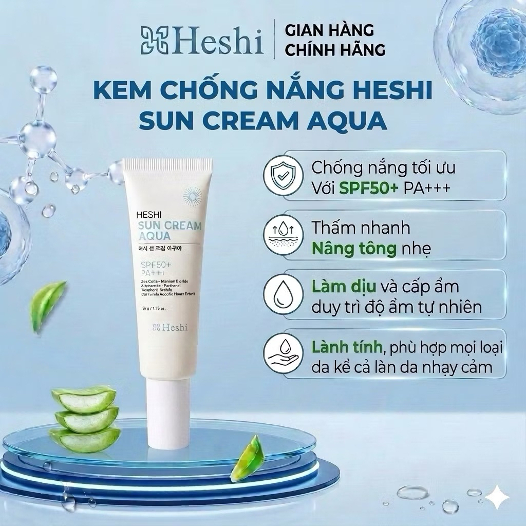 [Heshi chính hãng]: Sunscreen HESHI với SPF50+ phù hợp cho da nhạy cảm.