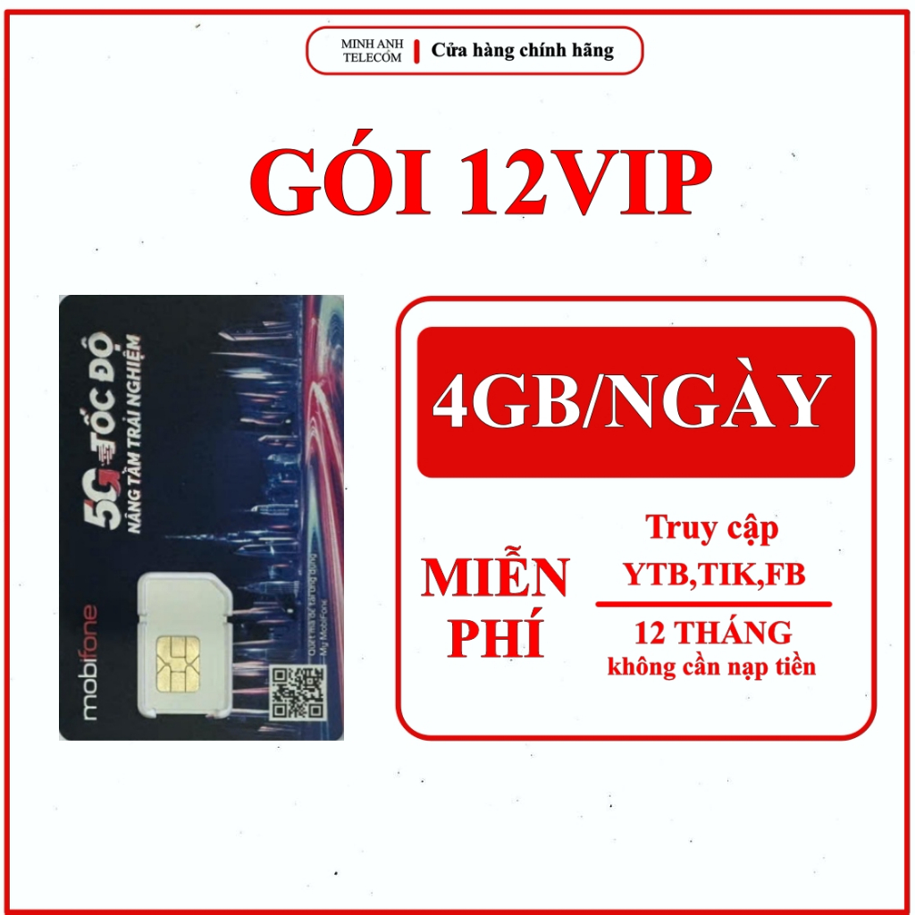 SIM 5G MOBIFONE 12VIP - 12TK125 FREE YTB,FB,TIK MIỄN PHÍ 12 THÁNG