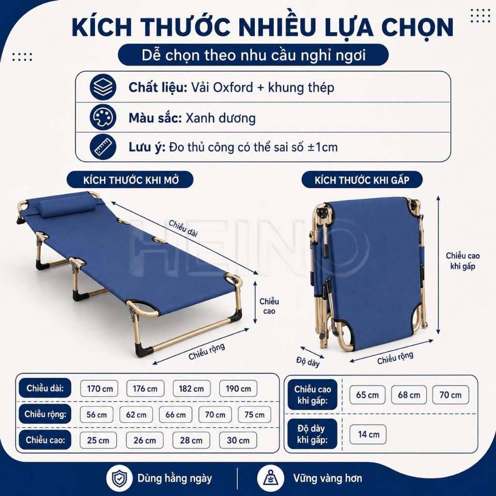 HEINO Ghế Nằm Gấp Gọn Thư Giãn Có Gối Điều Chỉnh 4 Mức Dễ Cất Gọn Cho Văn Phòng Ban Công | BigBuy360 - bigbuy360.vn
