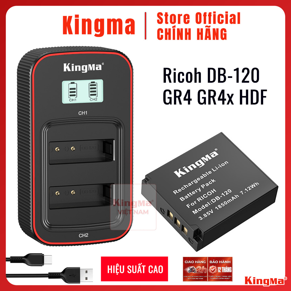 Kingma Ricoh DB-120 DB120 | Pin và dock sạc máy ảnh Ricoh GR4 GR4x HDF Kingma db120 db-120 db 120
