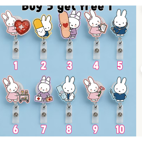 Kawaii Bunny Shaker Badge Reel, Acrylic Medical ID Holder, Nurse Ophthalmologist Gift