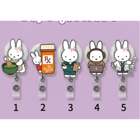 waii Bunny Shaker Badge Reel, Acrylic Medical ID Holder, Nurse Ophthalmologist G