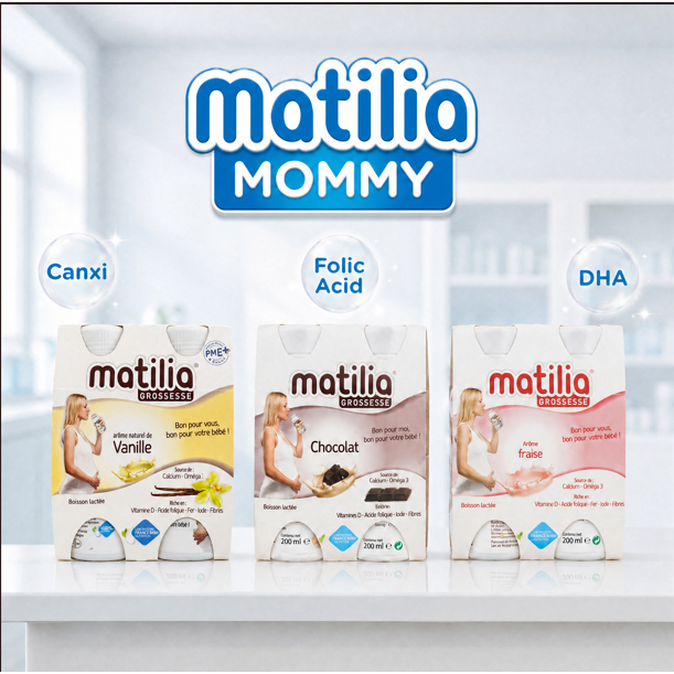 Sữa Bầu Matilia Grossesse Pháp Đủ Vị - Set 3 lốc mix vị - Socola + Vani + Dâu