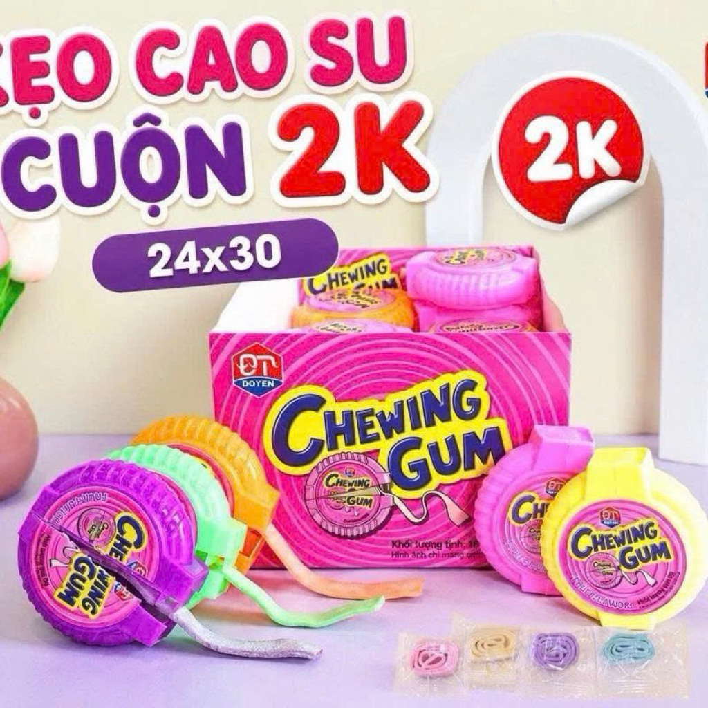Hộp 30 kẹo Cao su cuộn mix vị hoa quả- Chewing Gum