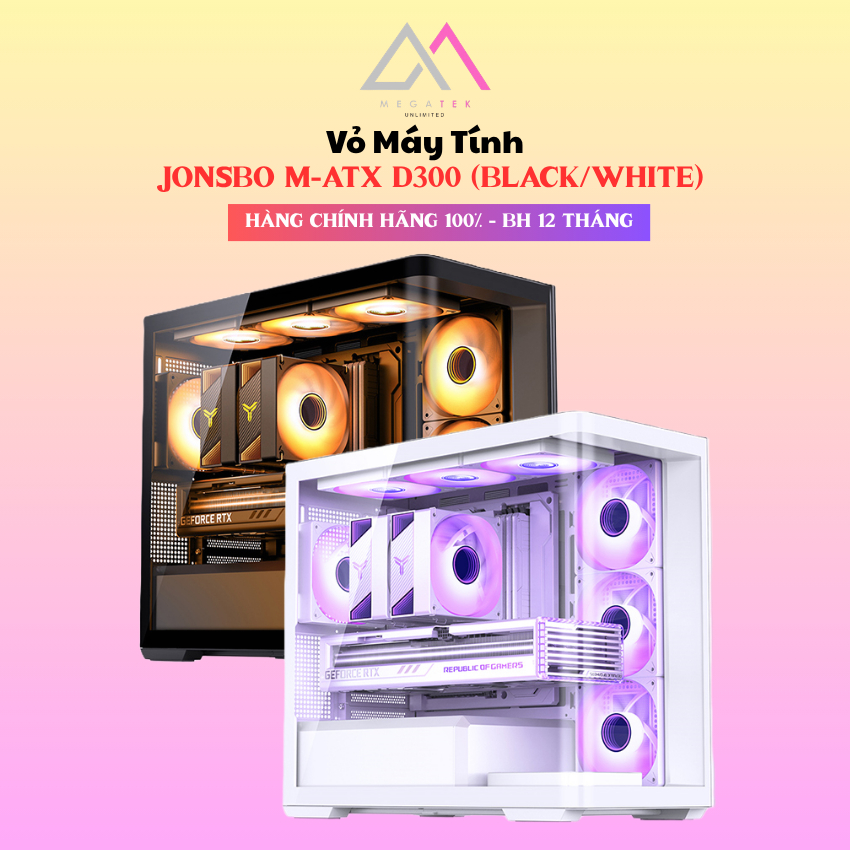 VỎ CASE JONSBO D300 BLACK / WHITE M-ATX KÍNH CƯỜNG LỰC HỖ TRỢ VGA 420MM TẢN NƯỚC 360MM USB TYPE-C BH
