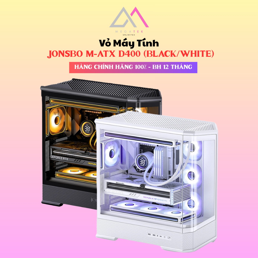 VỎ CASE JONSBO D400 BLACK / WHITE E-ATX KÍNH CƯỜNG LỰC HỖ TRỢ VGA 480MM TẢN NƯỚC 360MM USB TYPE-C BH