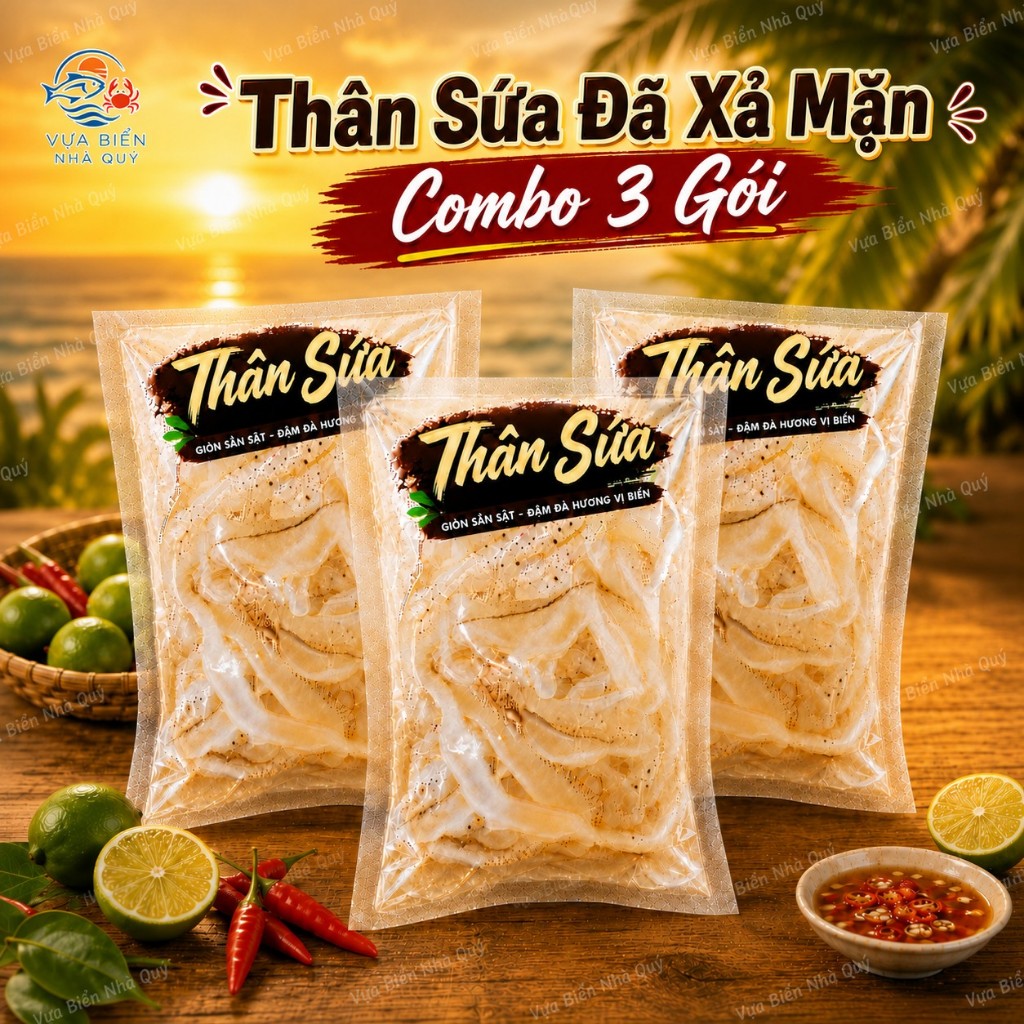 [Tặng 1 gói sứa ] COMBO 3 Gói Thân Sứa Khô Ăn Liền, Đã Xả Mặn 250 gram ( Không Tính Nước )
