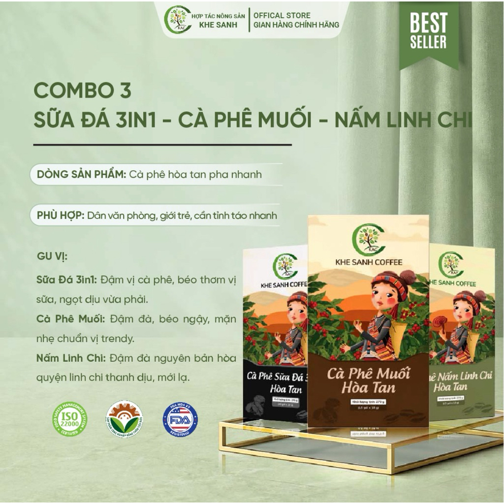 Cà phê Muối hoà tan, cà phê Linh Chi hoà tan, cà phê Sữa đá 3in1 hoà tan