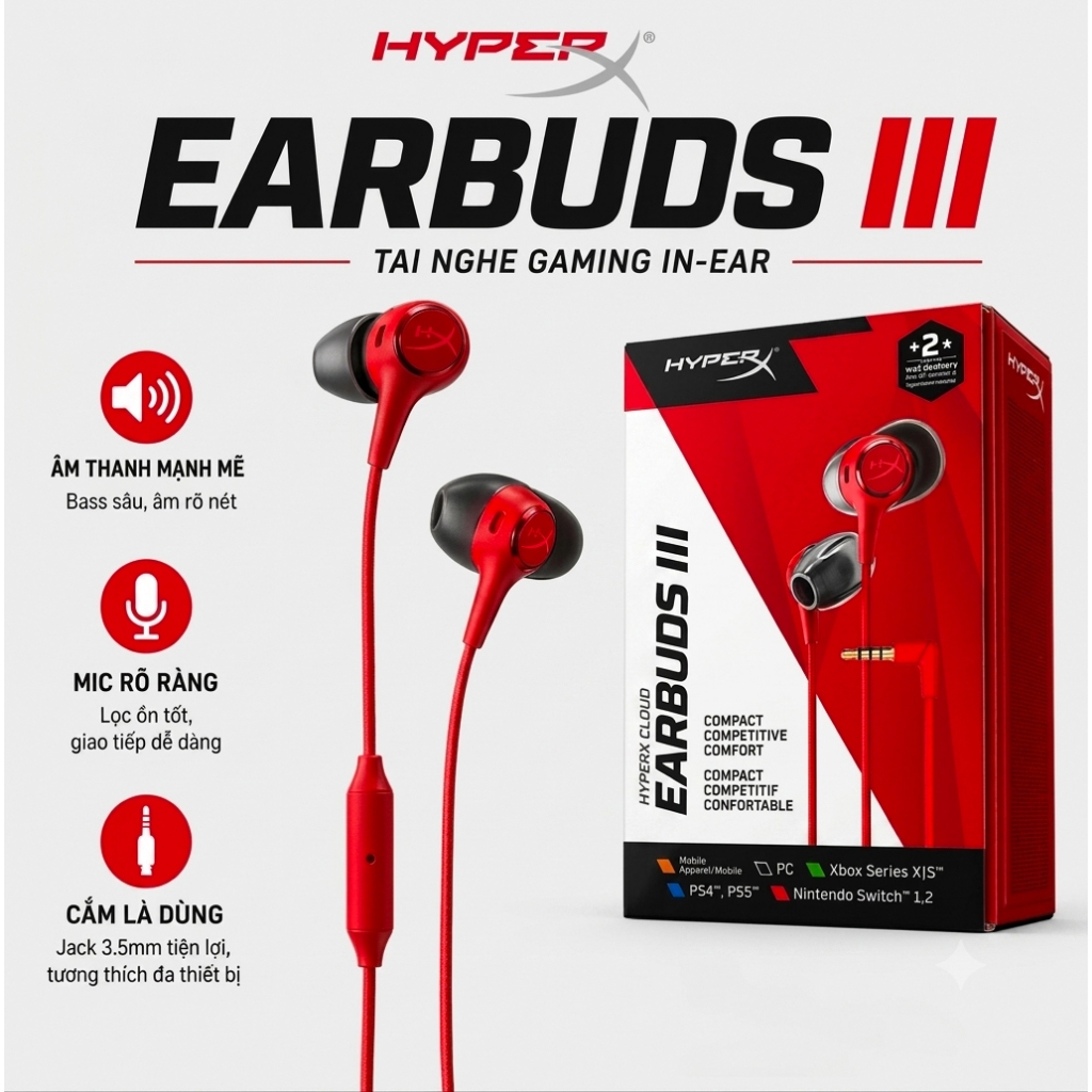 Tai nghe gaming HyperX Cloud Earbuds III ( 2026 ) / Earbuds 3  - Chính hãng bảo hành 24 tháng