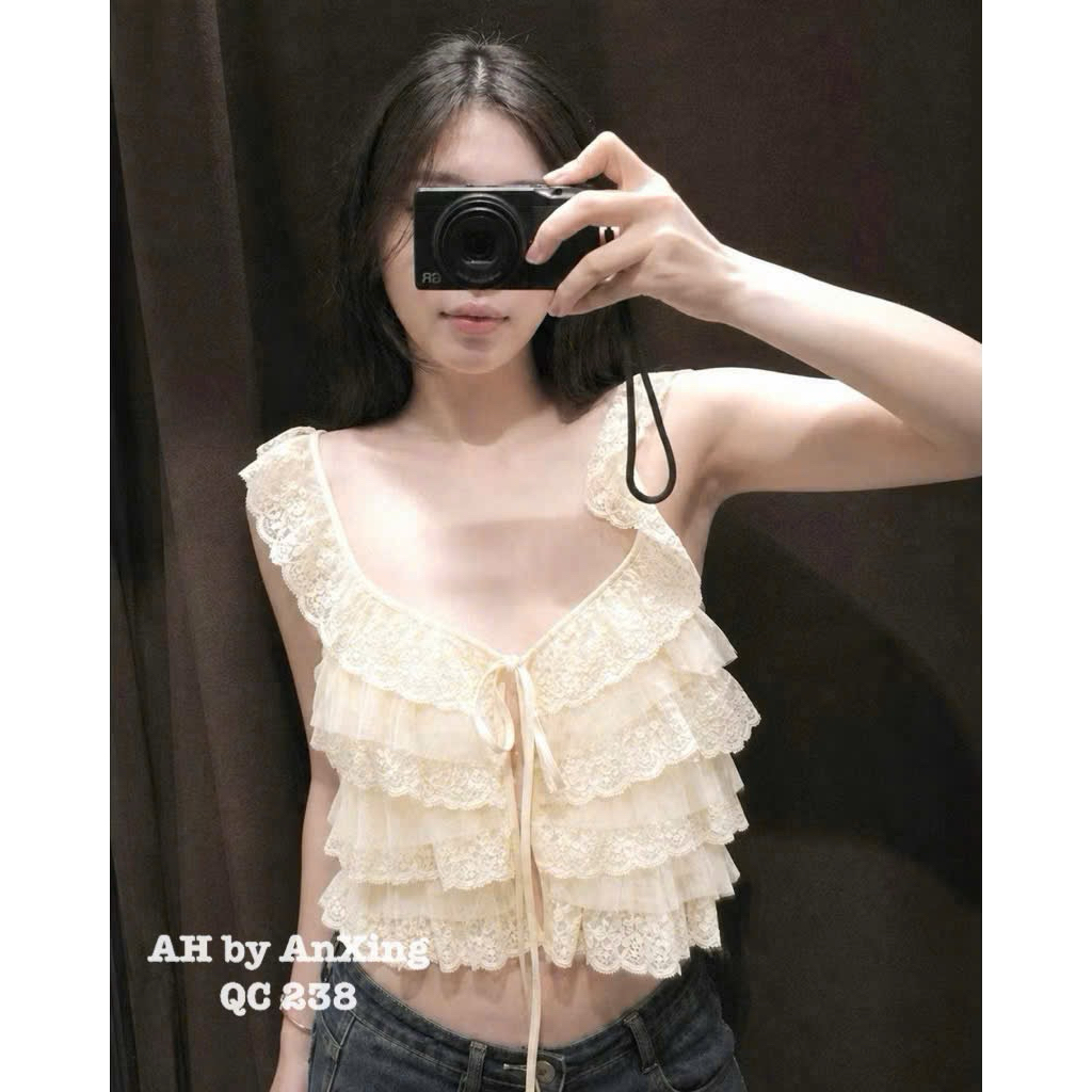 Áo ren bèo tầng cổ sâu sexy TABISHOP Áo kiểu nữ hottrend mặc hè đi chơi sang chảnh