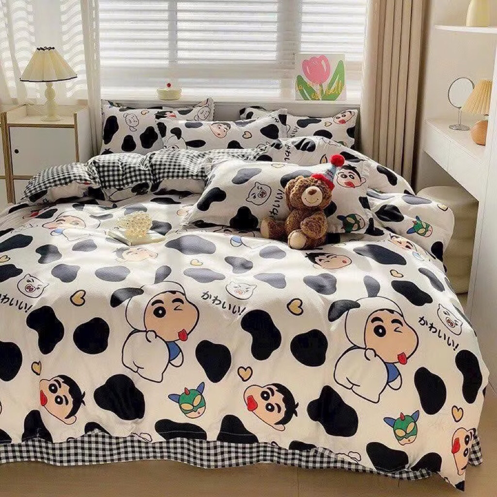 Bộ ga gối 3 món cotton poly,Không kèm chăn mẫu shin cậu bé bút chì